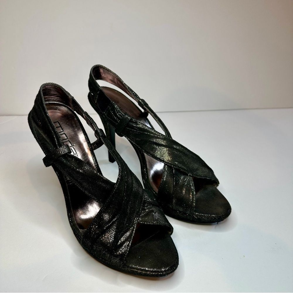 Moda Spana Elegant Black Strappy Heels- Shimmer- Peep Toe/Sling Back-Size 9